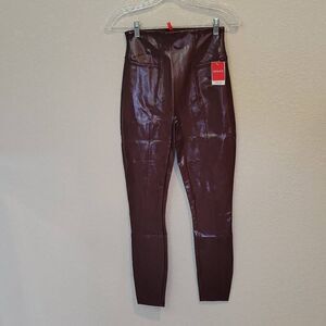 SPANX FAUX PATENT LEATHER Leggings Pants Ruby Size S
